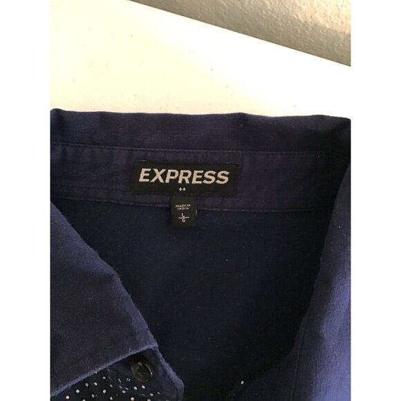 EXPRESS- MENS NAVY W/ WHITE DOTS SHORT SLEEVE POLO SHIRT SIZE LARGE - Picture 3 of 7